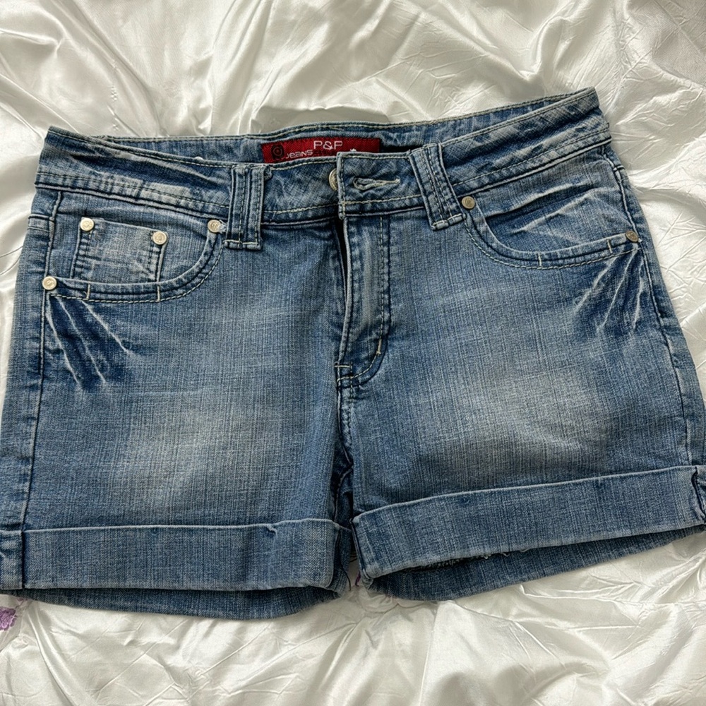 P&P jean shorts with rhinestone pockets